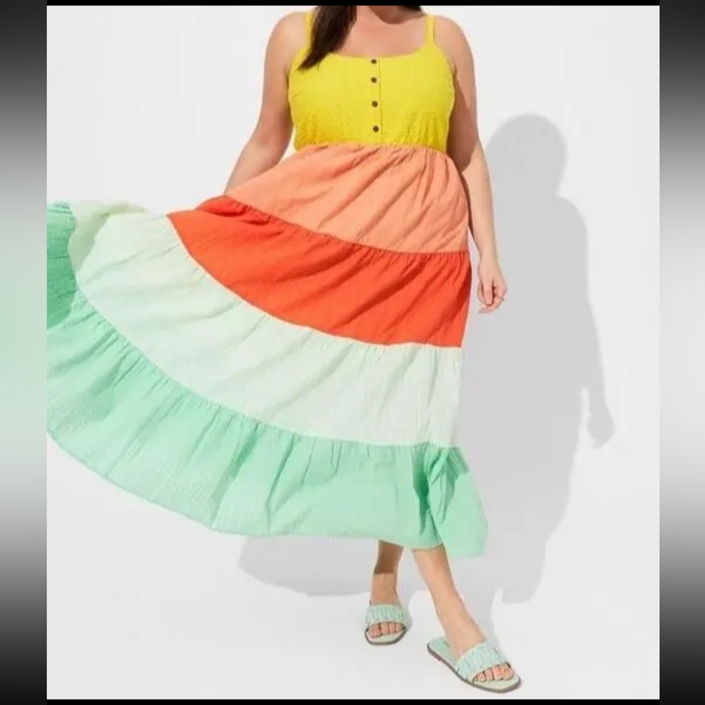 Torrid Maxi Seersucker Tiered Color Block Dress Multi Plus Sz 2X NWT